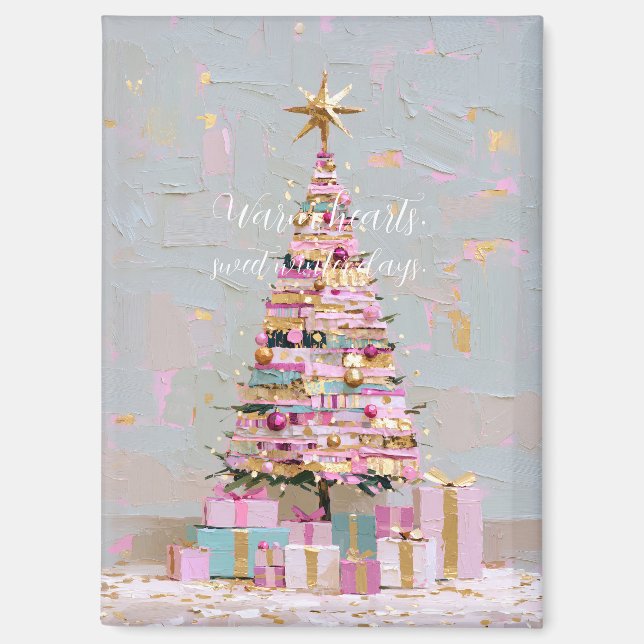 Aimant Sapin de Noël rose et or Impasto (Recto)