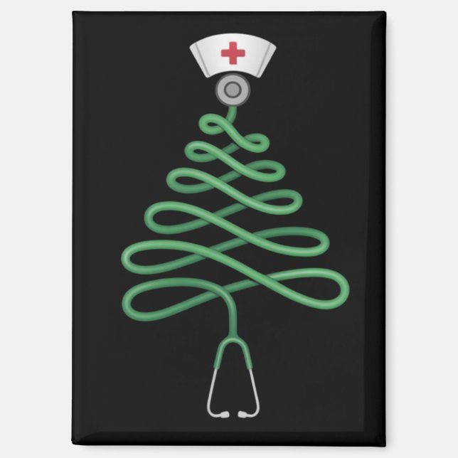 Aimant Sapin de Noël Stéthoscope Infirmière Tenue de bloc (Recto)