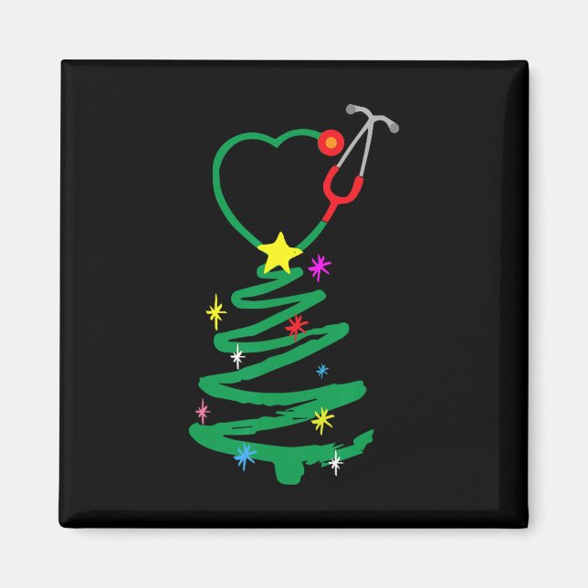 Aimant Sapin de Noël Stéthoscope Infirmières Noël Blouse (Devant)