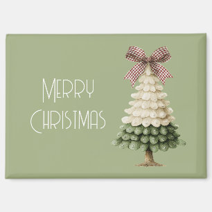 Aimant Sapin de Noël vert crème Ruban rouge