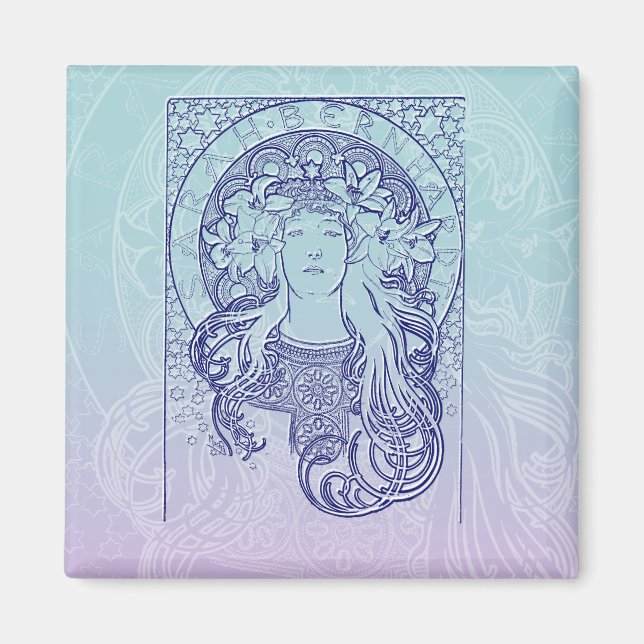 Aimant Sarah Bernhardt par Mucha (Devant)