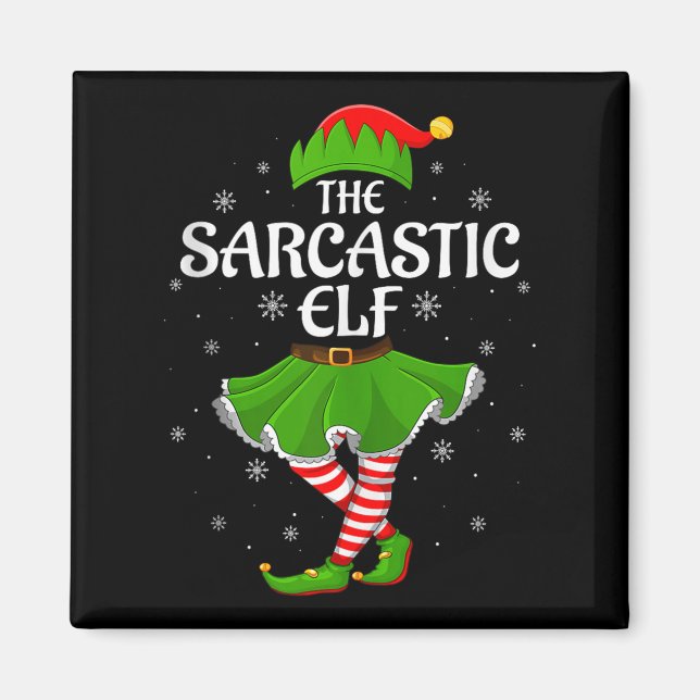 Aimant Sarcastic Elf Christmas Family Girls Women Elf Squ (Devant)