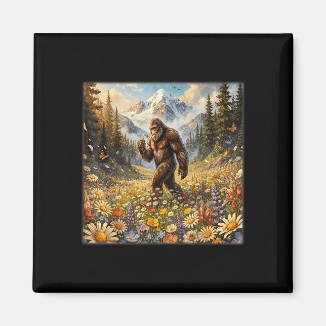 Aimant Sasquatch dans un champ de fleurs de pissenlit big (Devant)
