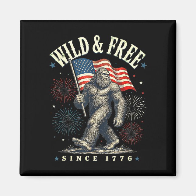 Aimant Sasquatch drôle drapeau américain sauvage et depui (Devant)