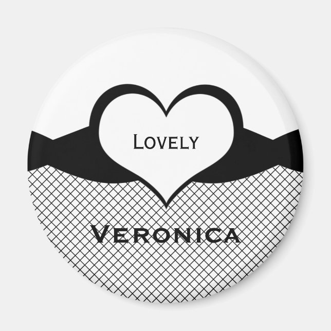 Aimant Sassy Heart Fishnet Magnet, noir et blanc (Devant)