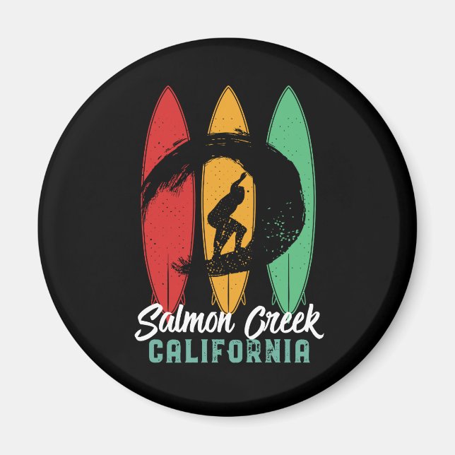 Aimant Saumon Creek California Beach Retro Surfing (Devant)