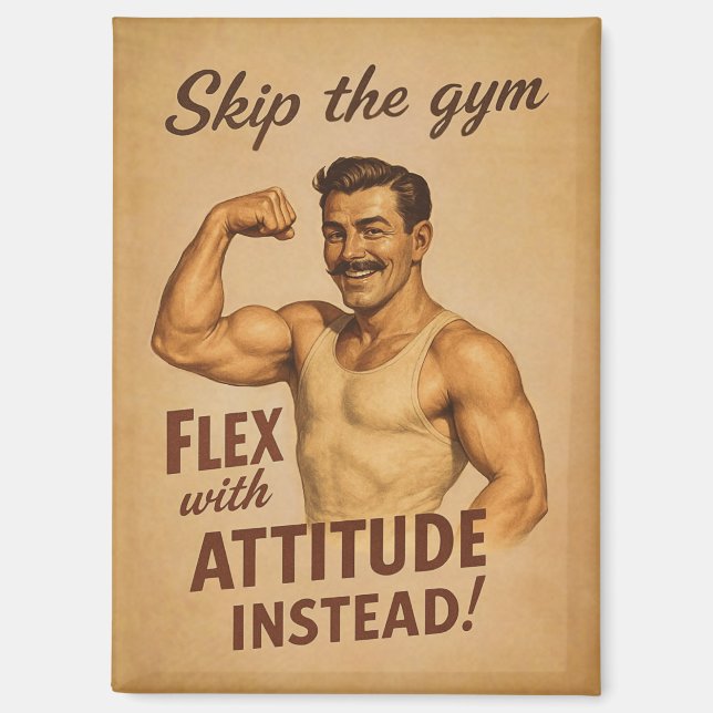 Aimant Sautez la Flex du Gym avec Attitude Retro Strongma (Recto)