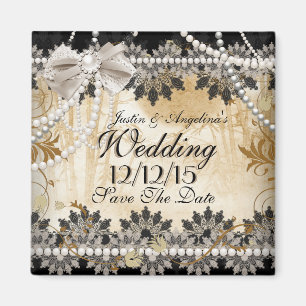 Aimant Sauvegarder la date de mariage noir crème beige