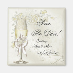 Aimant Sauvegarder la date de mariage or crème perle flor