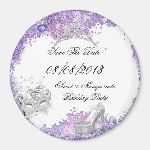 Aimant Sauvegarder La Date Douce 16 Mascarade Violet Blan