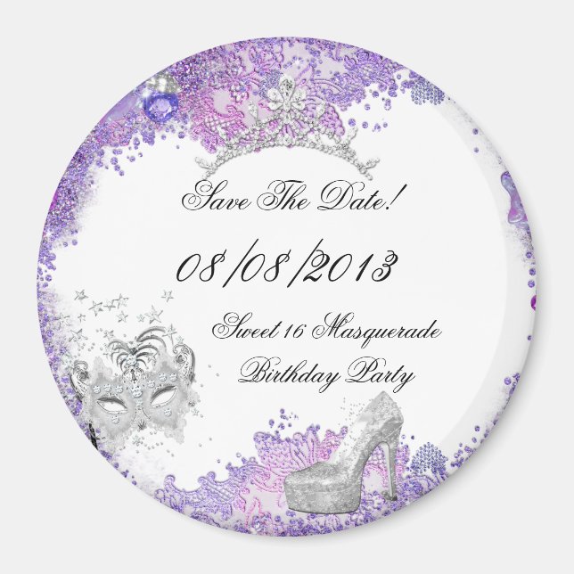 Aimant Sauvegarder La Date Douce 16 Mascarade Violet Blan (Devant)