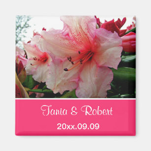 Aimant Sauvegarder la date, fleurs de rhododendron roses.