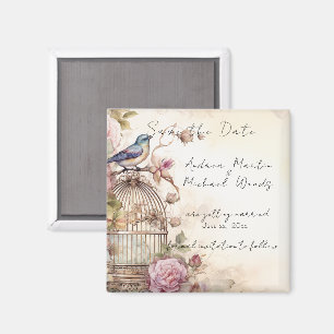 Aimant Sauvegarder la Date Oiseau Bleu Roses Roses