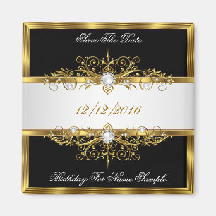 Aimant Sauvegarder La Date Perles Noires Anniversaire Or