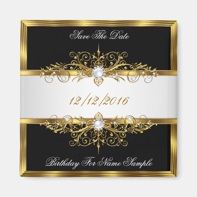 Aimant Sauvegarder La Date Perles Noires Anniversaire Or  (Devant)