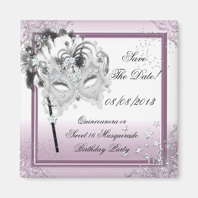 Aimant Sauvegarder La Date Quinceanera Sweet 16 Masquerad (Devant)