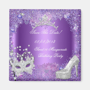 Aimant Sauvegarder la date Sweet 16 Mascarade Violet