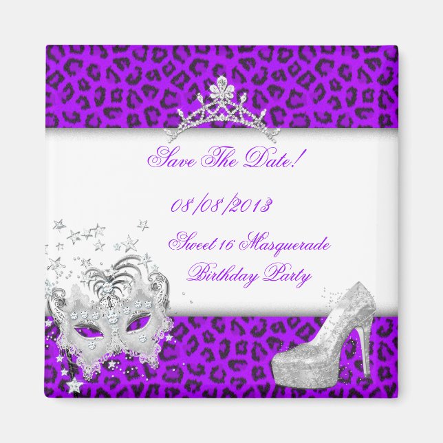 Aimant Sauvegarder la date Sweet 16 Masquerade Violet (Devant)