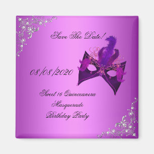 Aimant Sauvegarder la date Sweet 16 Quinceanera Masquerad