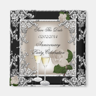 Aimant Sauver La Date Anniversaire Mariage Crème Noir