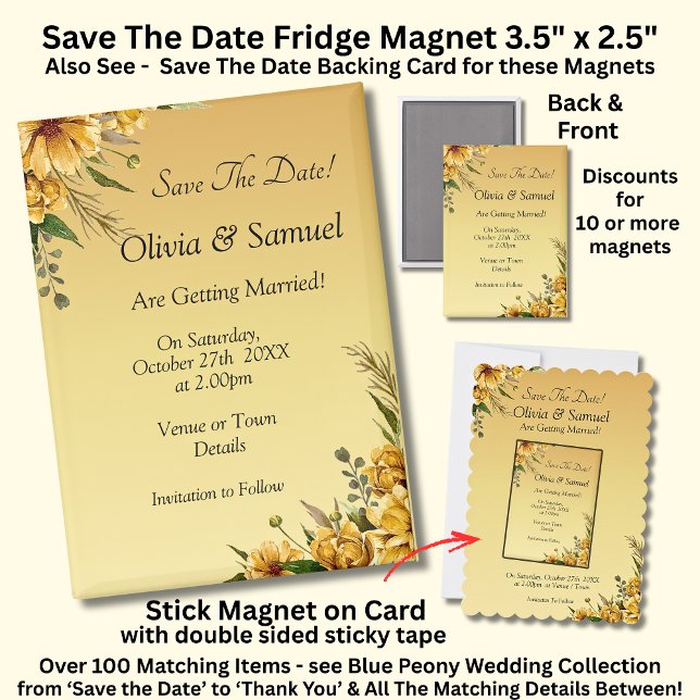 Aimant Sauver la date, fleurs dorées, réfrigérateur 12,7  (Créateur téléchargé)