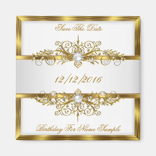 Aimant Sauver la date perles anniversaire or blanc Party