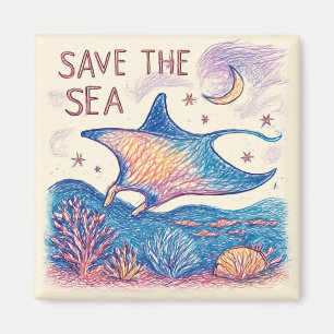 Aimant Sauver la mer - Océan Art au crayon de couleur