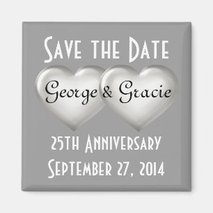 Aimant Sauvez la date 25e anniversaire coeur en verre arg