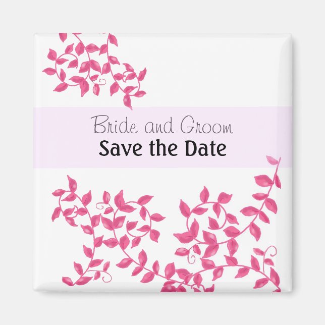 Aimant Sauvez la date avec des vignes rose chaud (Devant)