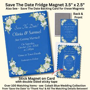 Aimant Sauvez la Date, Bleu Cobalt Blanc 5" x 2.5" Frigo