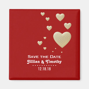 Aimant Sauvez le rouge romantique d'or de coeurs de date