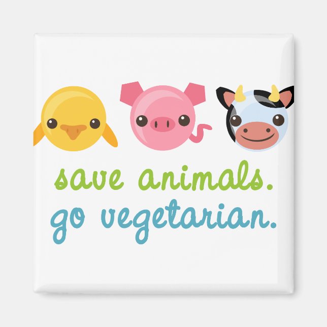 Aimant Sauvez les animaux Aller végétarien (Devant)