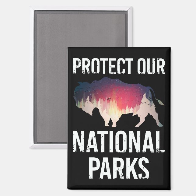Aimant Sauvez nos parcs nationaux rétro Bison Explorer Ré (Recto/Verso)