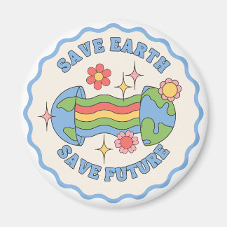 Aimant Save Earth, Save Future – Colorful Cartoon Earth