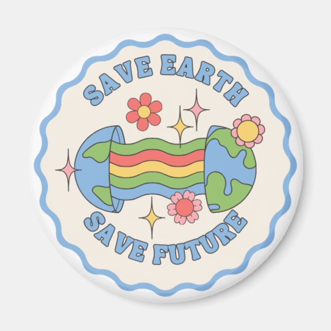 Aimant Save Earth, Save Future – Colorful Cartoon Earth (Devant)