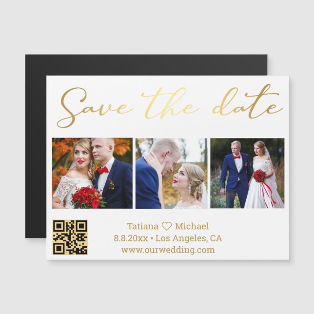 Aimant Save The Date avec Code QR 3 Photos Script  (Devant / Derrière)