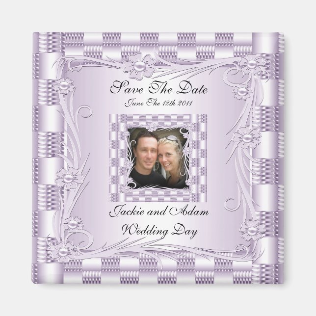Aimant Save The Date Mariage Mauve Lilas Floral (Devant)