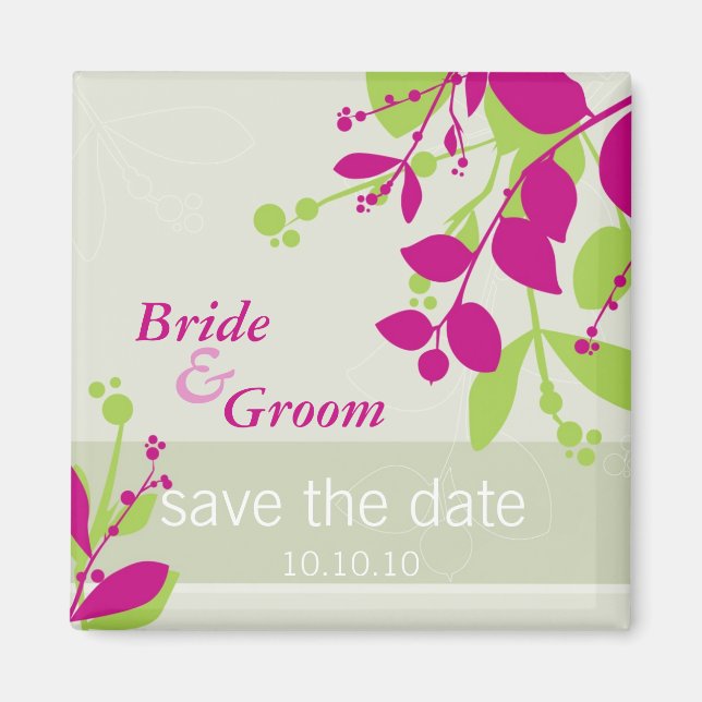 Aimant SAVE THE DATE :: nature - lime d'olive fuschia (Devant)