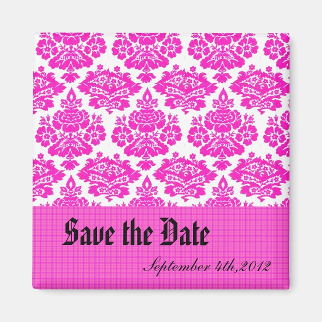 Aimant save the date,pink damask (Devant)