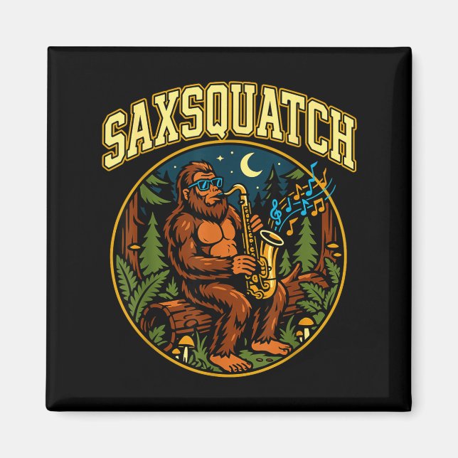 Aimant Saxsquatch Bigfoot Saxophone Player Jazz Music Hum (Devant)