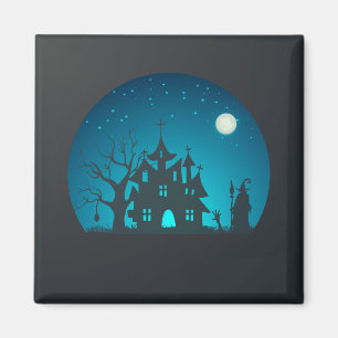 Aimant Scary and Fun Blue and Black Haunted House