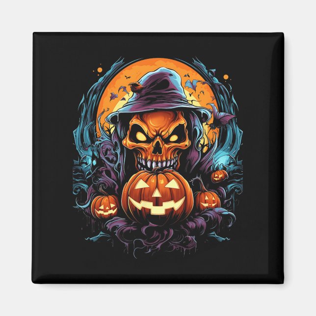 Aimant Scary Éffrayant Château Halloween Citrouille sorci (Devant)