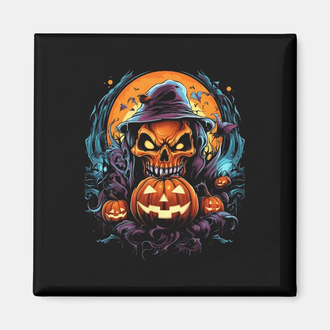 Aimant Scary Éffrayant Château Halloween Citrouille sorci (Devant)