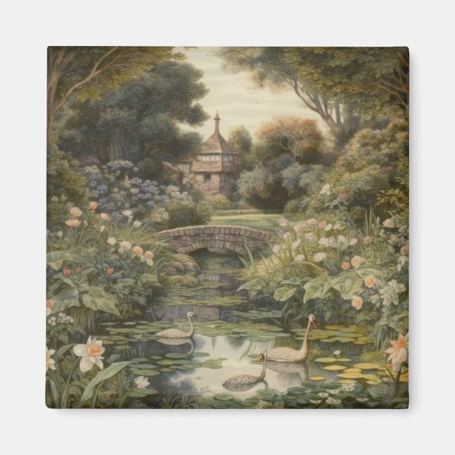 Aimant Scène botanique de cygnes dans un jardin anglais (Devant)