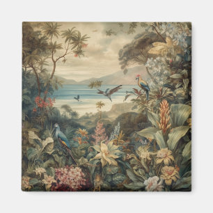 Aimant Scène botanique vintage oiseaux fleurs au paradis