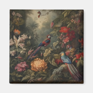 Aimant Scène botanique vintage oiseaux fleurs au paradis