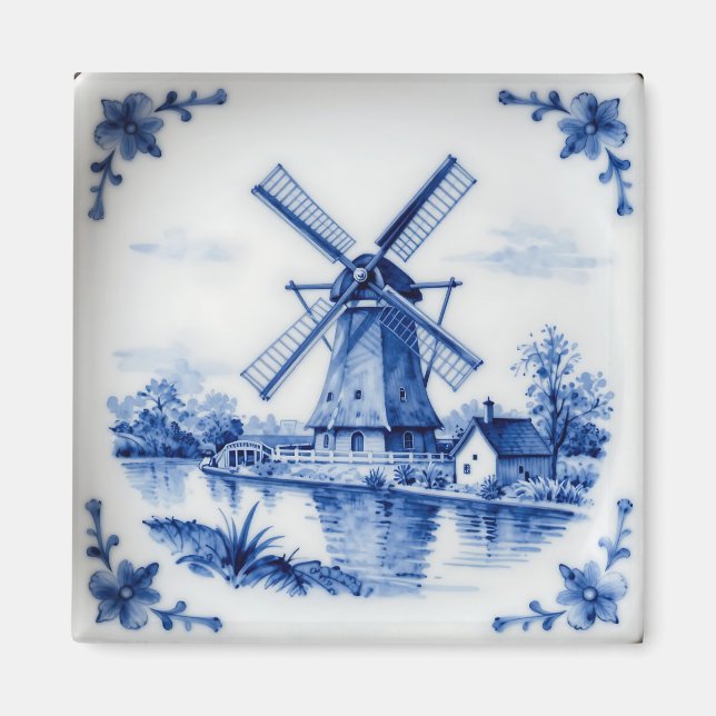 Aimant Scène de canal classique avec moulin à vent de Del (Devant)