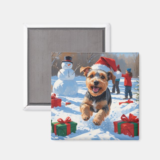 Aimant Scène de neige festive de Noël Terrier Biewer  (Recto/Verso)