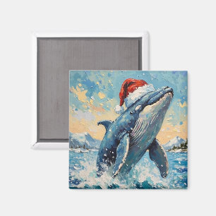 Aimant Scène de Noël avec une baleine vintage portant un