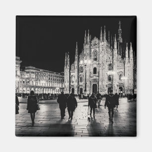Aimant Scène de nuit du Duomo noir et blanc, Milan